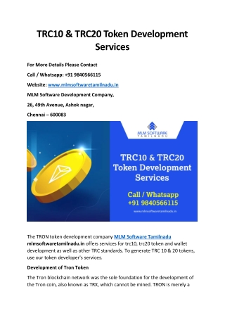 TRC10 & TRC20 Token Development Services