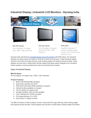 Industrial Display _ Industrial LCD Monitors - Dynalog India