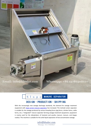 Slope Screen Manure Separator For Manure Dewatering