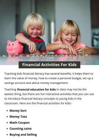 Financial Activities For Kids