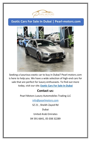 Exotic Cars For Sale In Dubai | Pearl-motors.com