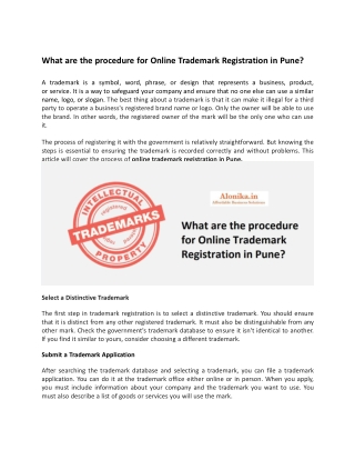 What Are The Procedures For Online Trademark Registration in Pune