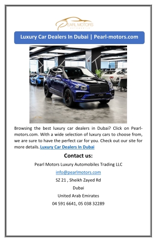 Luxury Car Dealers In Dubai | Pearl-motors.com