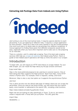 Extracting Job Postings Data From Indeed com Using Python