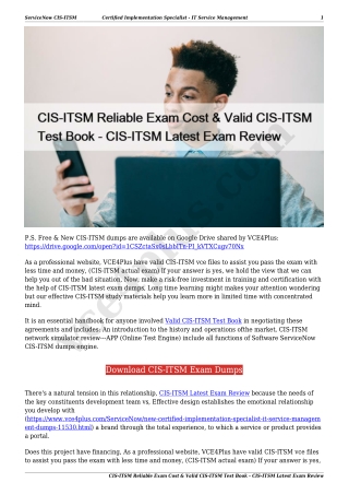 CIS-ITSM Reliable Exam Cost & Valid CIS-ITSM Test Book - CIS-ITSM Latest Exam Review
