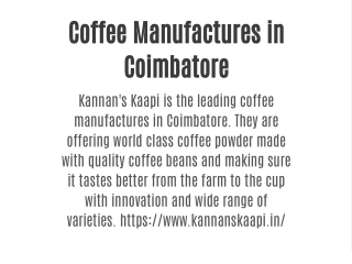 Coffee Manufactures in Coimbatore