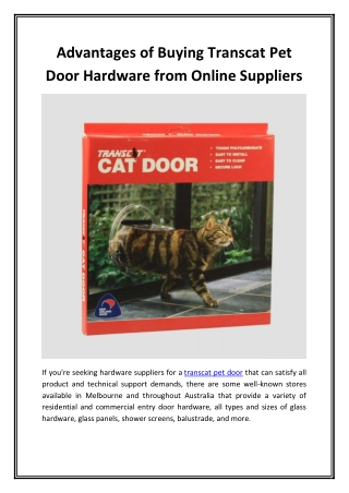 Advantages of Buying Transcat Pet Door Hardware from Online Suppliers