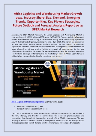 Africa Logistics and Warehousing Market Growth 2022-2032: SPER Market Research