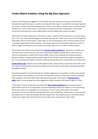 Cricket Match Analytics Using the Big Data Approach