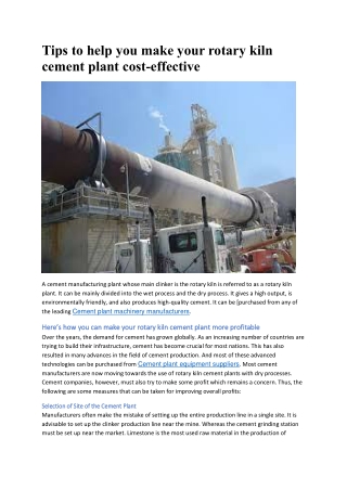 Tips to help you make your rotary kiln cement plant cost-effective