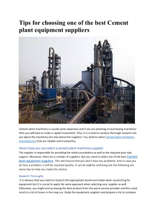 Tips for choosing one of the best Cement plant equipment suppliers