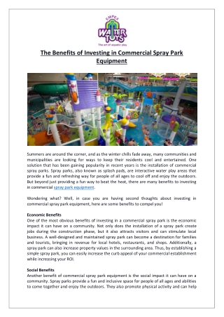 The Benefits of Investing in Commercial Spray Park Equipment