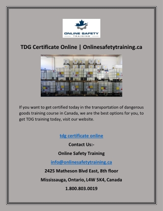 TDG Certificate Online | Onlinesafetytraining.ca