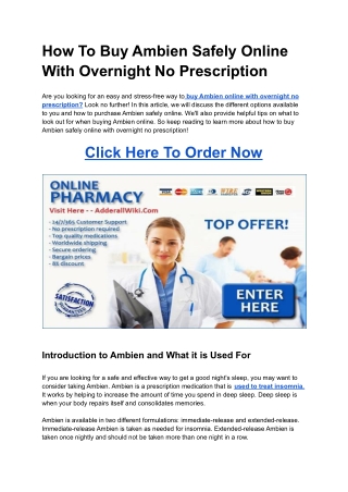 How To Buy Ambien Safely Online With Overnight No Prescription