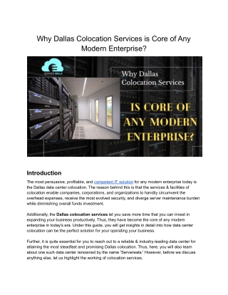 Why Dallas Colocation Services is Core of Any Modern Enterprise_
