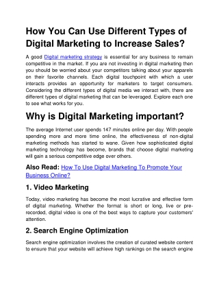 How You Can Use Different Types of Digital Marketing to Increase Sales?