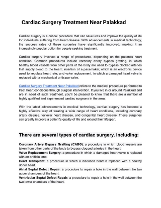 Cardiac Surgery Treatment Near Palakkad