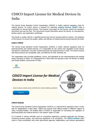 CDSCO Import License for Medical Devices In India