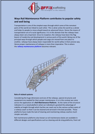Ways Rail Maintenance Platform contributes to popular safety and well being