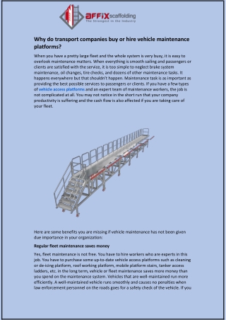 Why do transport companies buy or hire vehicle maintenance platforms?