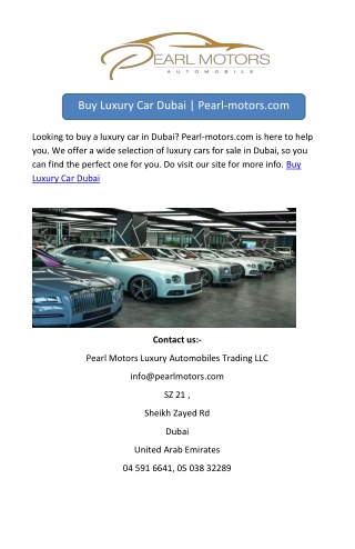 Buy Luxury Car Dubai | Pearl-motors.com