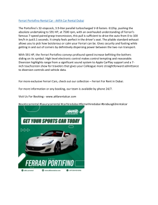 Ferrari Portofino Rental Car - AKFA Car Rental Dubai