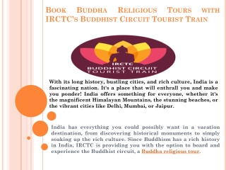 Book Buddha Religious Tours with IRCTC’s Buddhist Circuit Tourist Train