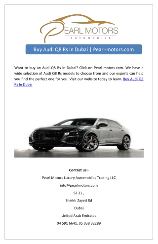 Buy Audi Q8 Rs In Dubai | Pearl-motors.com