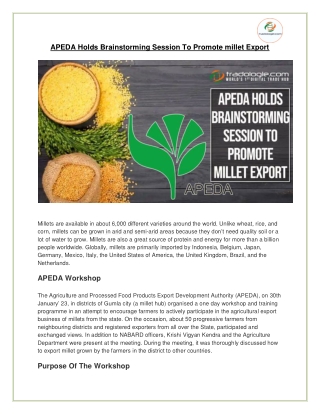 APEDA Holds Brainstorming Session To Promote millet Export
