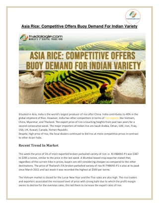 Asia Rice: Competitive Offers Buoy Demand For Indian Variety
