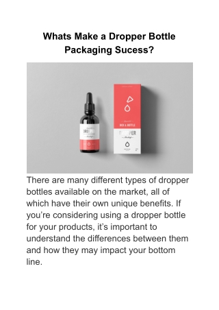 Whats Make a Dropper Bottle Packaging Sucess