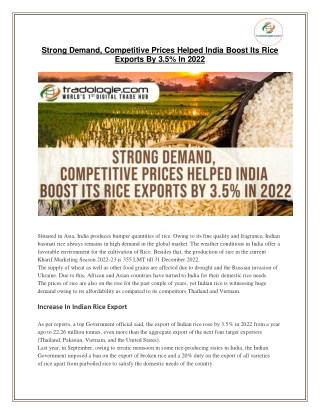 Strong Demand, Competitive Prices Helped India Boost Its Rice Exports By 3.5% In