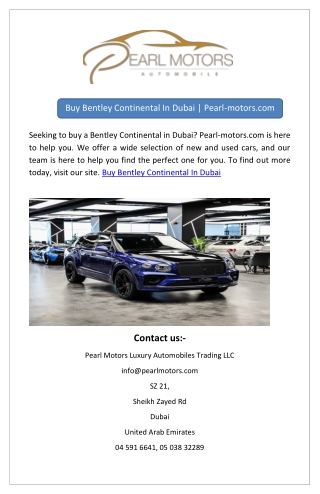 Buy Bentley Continental In Dubai | Pearl-motors.com
