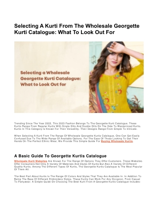 Selecting A Kurti From The Wholesale Georgette Kurti Catalogue What To Look