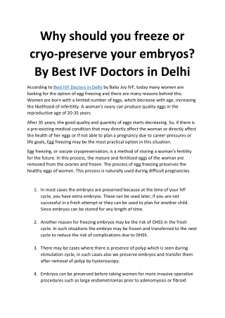 Why should you freeze or cryo-preserve your embryos By Best IVF Doctors in Delhi