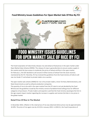 Food Ministry Issues Guidelines For Open Market Sale Of Rice By FCI