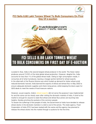 FCI Sells 8.88 Lakh Tonnes Wheat To Bulk Consumers On First Day Of e-auction