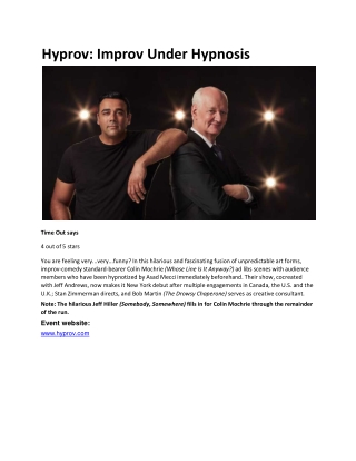 Hyprov: Improv Under Hypnosis | Theater in New York