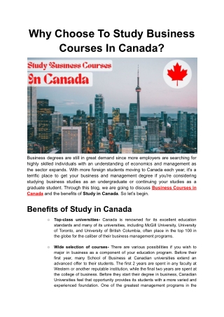 Why Choose To Study Business Courses In Canada