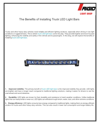 The Benefits of Installing Truck LED Light Bars