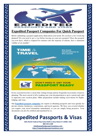 Expedited Passport Companies For Quick Passport