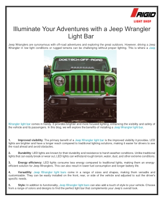 Illuminate Your Adventures with a Jeep Wrangler Light Bar