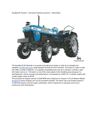 Sonalika 60 Tractors Innovative Features and price - TractorGyan