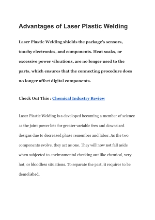 Advantages of Laser Plastic Welding