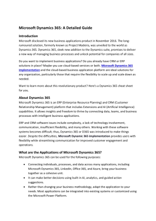 Microsoft Dynamics 365 A Detailed Guide