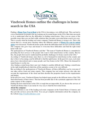 Vinebrook Homes outline the challenges in home search in the USA