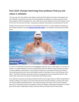 Paris 2024 Olympic Swimming Voice professor finds joy and solace in saltwater