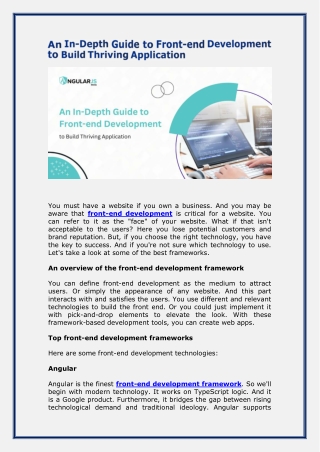 An In-Depth Guide to Front-end Development to Build Thriving Application