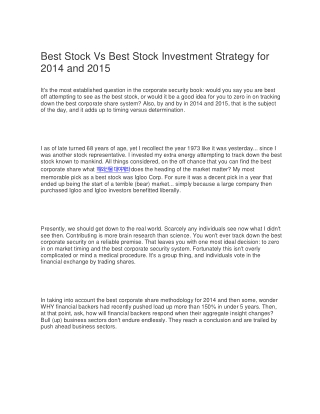 Best Stock Vs Best Stock Investment Strategy for 2014 and 2015