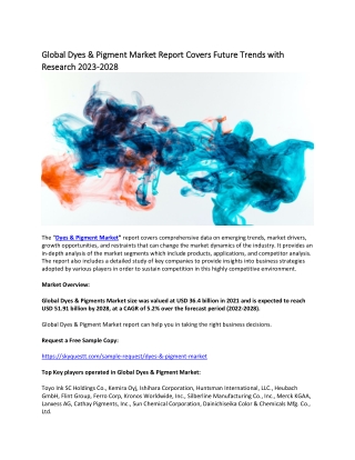 Global Dyes & Pigment Market Report Covers Future Trends with Research 2023-2028